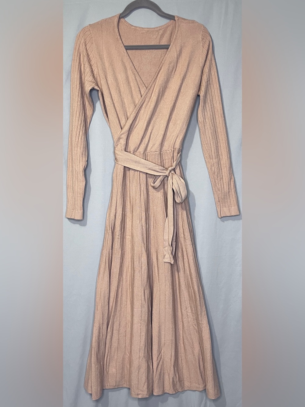 Super Soft Beige Ribbed Wrap Midi Dress Size Large